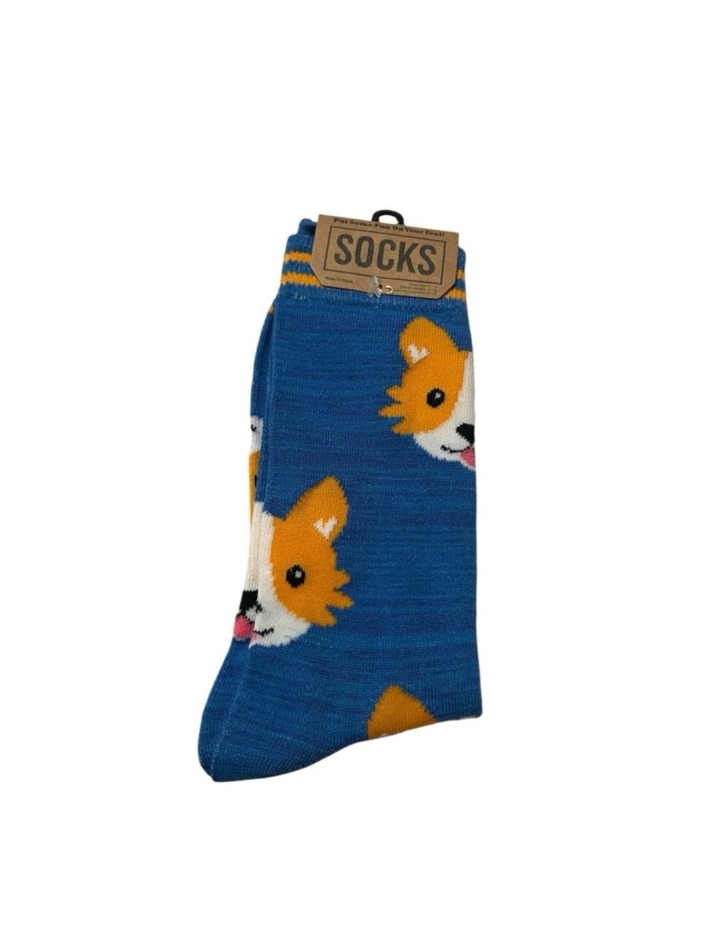 Blue Corgi Face Crew Socks